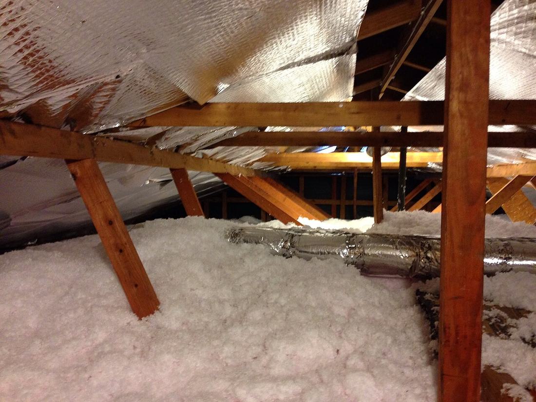 Insulation laid in an attic