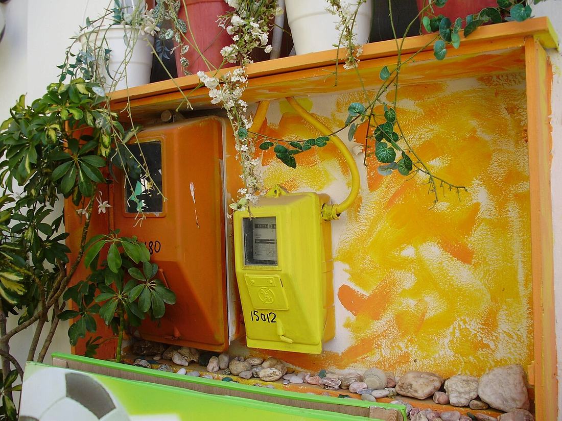 An electricity meter on an outside wall