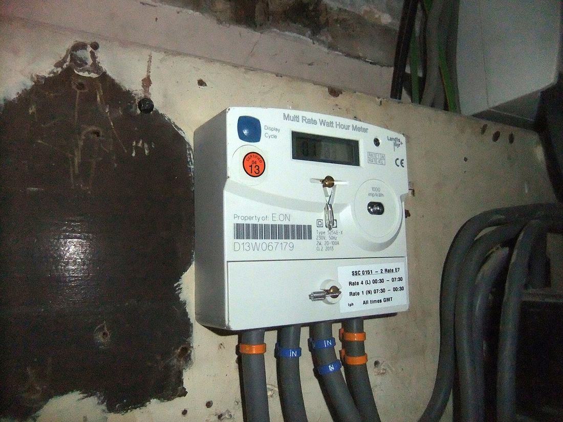 An electric meter on a house wall